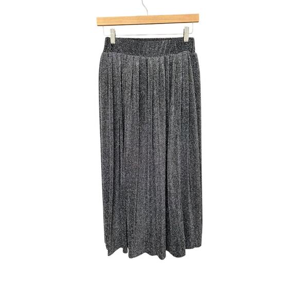 Women's Metrowear Silver Metallic Pleated Party Cocktail Midi Skirt Size Medium - Picture 1 of 3